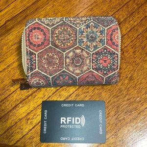 BRAND NEW…..Colorful Red/Blue Zentangle design Women’s RFID PROTECTED  Wallet